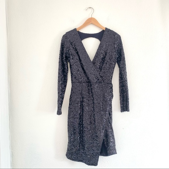 ASOS Dresses & Skirts - ASOS Blue Sequin Open Back Long Sleeve Mini Dress